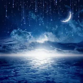 Nočno nebo crescent moon zvezde romantično bel oblak ozadje Visoke kakovosti Računalnik tiskanje poroko ozadju