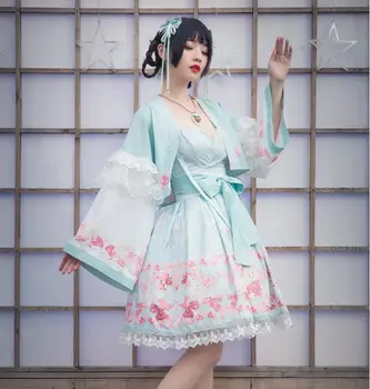 Japonska princesa sweet lolita obleko letnik čipke bowknot proti-vrat viktorijanski obleko+haori kawaii dekle dveh kosov set loli cosplay