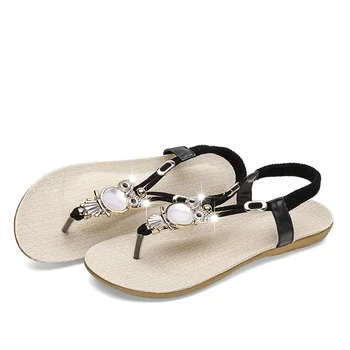 Stanovanja ženske sandale 2019 elastični trak športna obutev ženska sandali bohemia beaded natikači & sandale ženske čevlje sandalias mujer