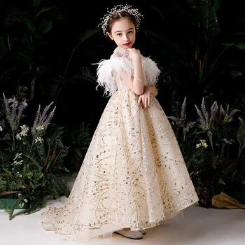 Visoko Kakovost Modela Kažejo, Modni Brvi Klavir Kostume Prvem Sporočilu Princesa Dolgo Rep Obleko Otroci Dekliška Večer Stranka Obleko