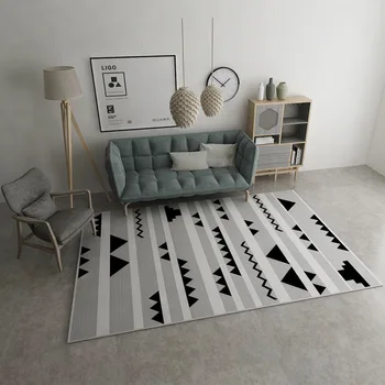 Dnevni prostor kavč, klubska mizica, ki je geometrijska preprogo dom dekoracija spalnica študija talna obloga sodobno minimalistično Nordijska otrok mat
