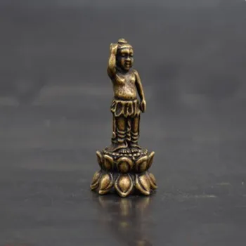Kitajski čisto medenina Buda Sakyamuni Stojalo lotus majhen kip
