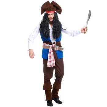 Novo Caribbean Pirate Kostumi Za Odrasle Moške Halloween Stranka Nositi Vlogo Igra Domišljija Cosplay 7 Nastavitev Dediščine, Zbirka Noš