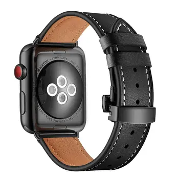 Italija Pravega Usnja Trak Za Apple Watch 4 Band 44 mm 40 mm iWatch Band 42mm 38 mm Metulj Sponke Zapestnica Apple ura 3 2 1