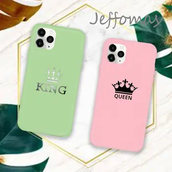 Srčkan Kralj, Kraljica mode Telefon Primeru Candy Barve za iPhone 11 12 mini pro XS MAX 8 7 6 6S Plus X SE 2020 XR