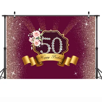 Neoback 50. Rojstni dan Ozadja Happy Birthday Srebrne Pike Rožnate Vrtnice Rdeče Ozadje Ozadje Vinil Fotografija Prop Video