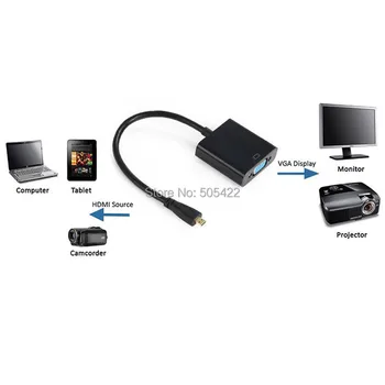 1080P Mikro HDMI na VGA Video Pretvornik Kabel Za PC Monitor Projektor HDTV