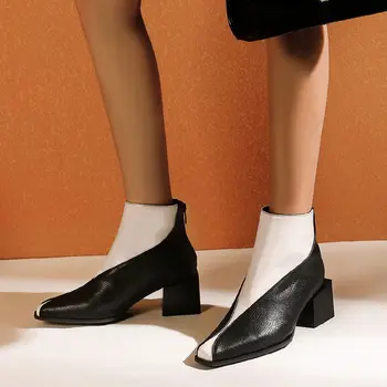 Vzletno-pristajalne steze Stranka Mešane Barve Ženske Škornji Moda Kvadratni Toe Mozaik Visokih Petah Retro Nazaj Zadrgo Martin Čevlji Za Ženske