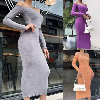 Obleke Za Ženske do leta 2020 ženska Moda Barva Dolg Rokav Slim Seksi Hip Zaviti Obleko femme robe