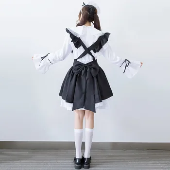 Lolita Cosplay Kostume Nekaj Črno Bel Anime Housemaid Sobarice Obleka za Halloween Carnival Kostumi 3PCS Set