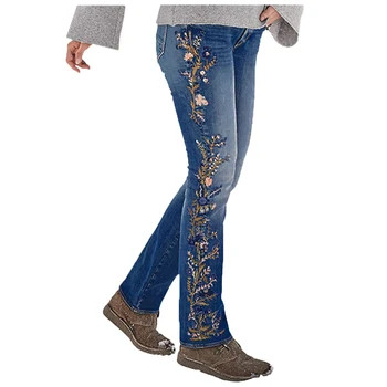 2020 Nove Ženske Jeans Sredi Pasu Modra Ravne Cevi Oprati Natisniti Moda Hlače Priložnostno Retro Street Nositi Hlače Pomladi, Jeseni