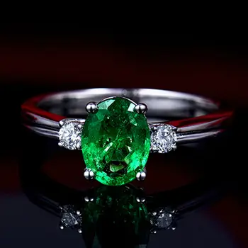 LOVERJEWELRY Ženske Smaragdno Obroči Udejstvovanje Obroči Za Žensko Trdna 18kt Belo Zlato Naravnih Diamantov Smaragdno Stranka Obroč, Nakit,