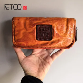 AETOO Letnik cowhide denarnice prva plast usnja cowhide denarnica moška dolgo torbici multi-card zadrgo krat sklopka