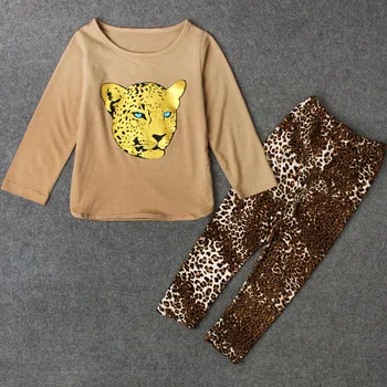 Nova Pridejo Dekleta Nastavite Dolgo Rokavi T Shirt +Leopard Zrn Hlače Krpo Nastavite Otroci Dekliška 2pcs Oblačila Obleko Otroci Oblačila Sklop