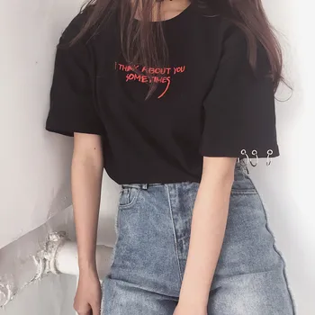 Korejska različica novo pomlad ženske osebnosti obroč črko T-shirt Harajuku svoboden Harajuku T-Majice