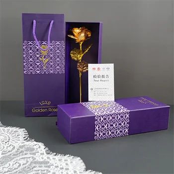 24K Zlata Folija Rose Aritificial Rose Cvet z šatulji za Valentinovo materinski Dan (Darilo box + torbica + cvet)