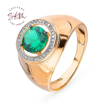 SKM Trendy smaragdno obroči za ženske 14k zlato je povečal Obljubo Udejstvovanje Obroči oblikovalec poročni prstani Luksuzni Fine Nakit