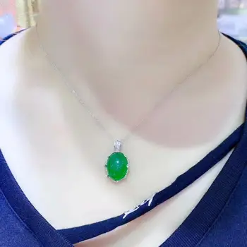 Klasična jasno, zelena chalcedony gemstone obesek za ogrlico silver ornament velik obseg naravnih gem rojstni dan darilo