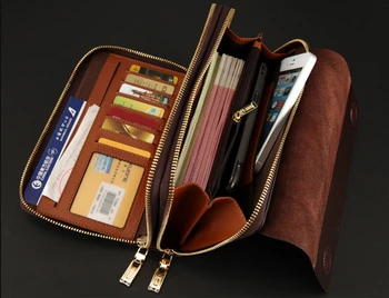 Moške denarnice Sklopka Vrečko Dolgo Pravega Usnja, torbice za moške denarnice Dvojno Plast Poslovni torbi za moškega, velike zmogljivosti, Sklopka vrečke