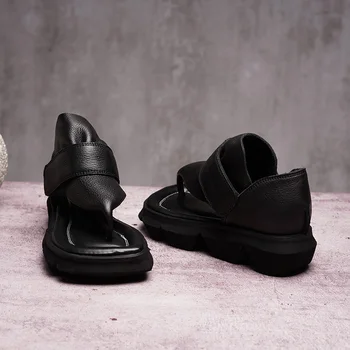 VALLU 2019 Nov Prihod Poletja Žensk Vzročno Platformo Sandali Lady Vintage Stil Čevlji Ženske Pravega Usnja Čevlji