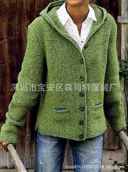 Plus velikost ženske ' s cardigan 2020 nov pulover barva Evropski in Ameriški dvojni žep pulover s kapuco jopica ženske pletene cardiga