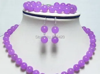 Debelo resnično 10 mm vijolična JADE kamen ogrlico, zapestnico, uhane set