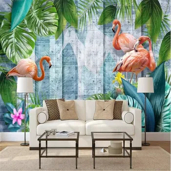 Sodobno minimalistično ročno poslikano tropske rastline, flamingo Nordijska steno proizvajalci debelo ozadje zidana po meri photo steno