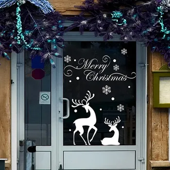 QT-0226 Vinil Božično izložbo Ozadju zaslon iz Stekla, Bele Snežinke, severnih Jelenov, Dekorativni Izmenljivem Stenske Nalepke