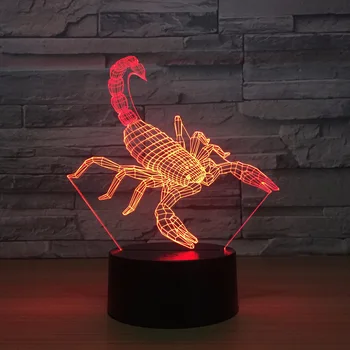Novost Scorpion LED 3D Noč Ligh Ustvarjalne namizne Svetilke novoletne Lučke Led Lampe 3d Iluzije, Dekorativni Vzdušje lučka