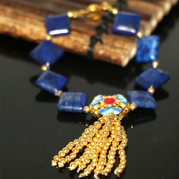 Moda 12 mm naravnega kamna modra lapis lazuli kvadratnih kroglice zapestnice cloisonne rese diy zaponko vroče prodaja nakit za 7,5 palca B2951
