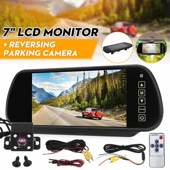 7 palčni Avto LCD Rearview Mirror Monitor Video Vzvratno Parkiranje Pomoč 4LED Night Vision Obrniti Pogled od Zadaj Kamero