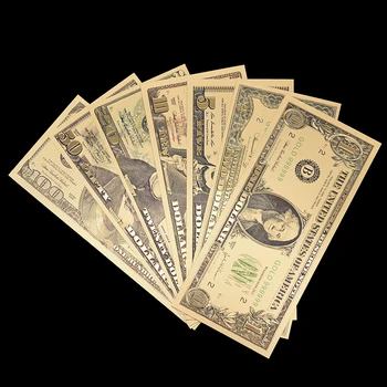 7pcs/veliko Vse Dolarske Bankovce, papirnati Denar Kolekcija Za Dom Okras, Darilo, ki NAM Zlato Folijo Bankovcev v Ameriki Ponarejenih Bankovcev