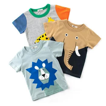 Poletje Otrok, Fant T-shirt Živali Tiskanja Kratek Rokav Tee Srajce Otroci Slon Lions Žirafa Moda Priložnostne Vrhovi Oblačila