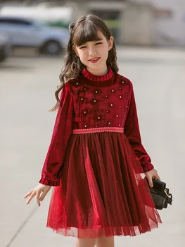 2021 Zimo Pomlad Žametno Obleko Za Deklice Dolg Rokav Očesa Svoboden Robom Sredi Dolge Halje Otroci Rojstni Dan Obleke Otroci Oblačila