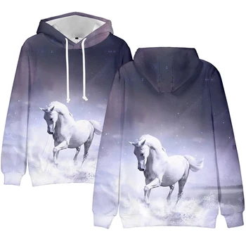 Teči Konj 3D Tiskanja Hoodies Moški ženske Ulične Equus caballus Hoodie Equus Sweatshirts Samorog Puloverju toplo Outwear vrhovi