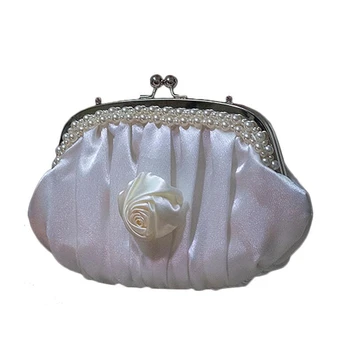 Moda svile lupini torba ženske torbice s Pearl ročaj tote vrečko Elegantna ženska verigi rame Ženski Majhno Torbico Sklopke