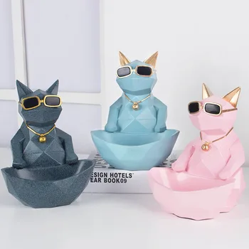 Mačka Pes Figurice Smolo Moden Obrti Živali Miniaturni lepe okraske za Dom, pisarno dekoracijo Shranjevanje skledo Vklesan Zbirateljske
