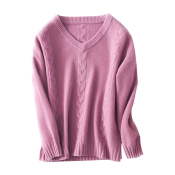 2020 nov slog volne dame Proti-vrat puloverju pulover z dolgimi rokavi pure color all-tekmo priložnostne kašmir znanja pulover