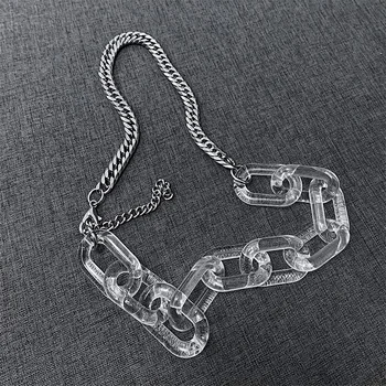 2020 hip-hop Srebrni Barvi titana Jekla verige Elegantna ogrlica pregleden akril vratu Choker veriga ključnico verige