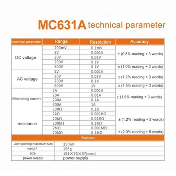 Toka in Napetosti kazalnik za Merjenje Sponko-tipa Samodejno Obseg Ampermeter Mc631a Dostave Brez Baterije AC in DC Napetost