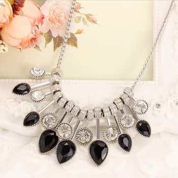 Nove modne ženske črna nosorogovo kristalno choker ogrlice collares srebrne barve kovin ogrlice & obeski
