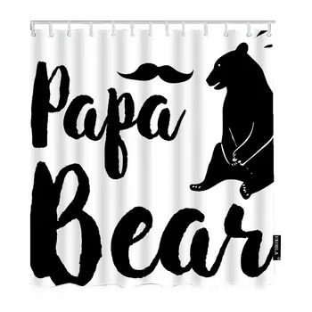 Papa Medved Tuš Zavesa Black Skica Živali Brado Grafični Obris Fantasy Močno Trendy Dekorativni Nepremočljiva Tuš Zavesa - 