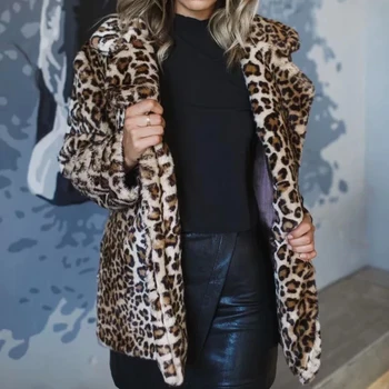 Modi Pozimi Teddy Plašč Specializiranimi Za Umetno Krzno Plašč Elegantno Debel Toplo Vrhnja Oblačila Leopard Tiskanja Ponaredek Kotlovec Suknjič Manteau Femme Hiver - 