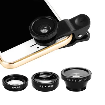 3-v-1 širokokotni Makro Fisheye Leča za Fotoaparat Kompleti Mobilni Telefon Ribje Oko Objektivi s Posnetka bila 0,67 x za iPhone, Samsung Vsi Mobilni Telefoni - 