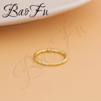 BaoFu 925 Sterling Srebrni Prstan Kaplja Vode Podolgovat Stackable Ring Crystal Ženske Čar Stranka Obroč Darilo High-End Nakit - 
