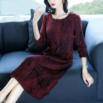 2019 poleti in jeseni novo obleko korejski moda temperament krog vratu dolgimi rokavi velikosti dno ženske noše A69 - 