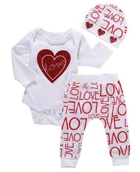 Baby Girtls 3PCS Oblačila Določa Ljubezensko Pismo, Natisnjeno Hlače In Srčkan Bleščica Utripa Rdeče Srce Bodysuit Baby Girl Obleke Oblačila - 