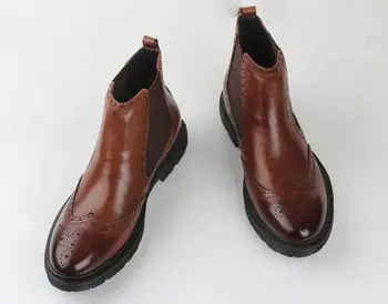 Škornji, čevlji za moške zdrsne na visoki vrh priložnostne čevlji elastični trak vklesan brogue čevlji pokazal prste rjavo obleko, stanovanje, obleka, čevlji - 