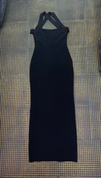 Backless Black Seksi Ženske Dolga Obleka Preprosto Elegantno Nočni Klub Stranka Povoj Rajon Celebrity Obleko Vrh Kakovosti - 