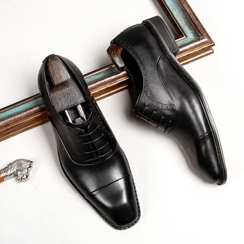 Črna Rjava Moških Obleko Čevlje Pristen Krava Usnje Brogue Poročni Čevlji Mens Poslovnih Urad Čevlji Visoke Kakovosti Oxford Čevlji - 